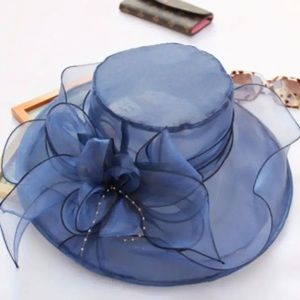 NWT Wide Brim Organza Hat Elegant KY Derby Church Flower Decor Travel Beach